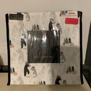 Cynthia Rowley Christmas Penguin Full Sheet Set Flat Fitted‎ 2 Pillowcases NEW!!